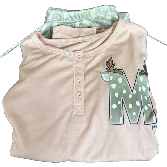 Justice Pajama Set Girls Initial M Reindeer snow fall Size 14/16 Two Piece  NWT - Picture 5 of 13